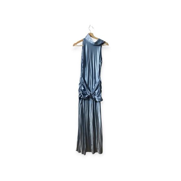 Delfi Collective Roya saphire blue Ruched Twisted  Satin Maxi Dress - Picture 4 of 14